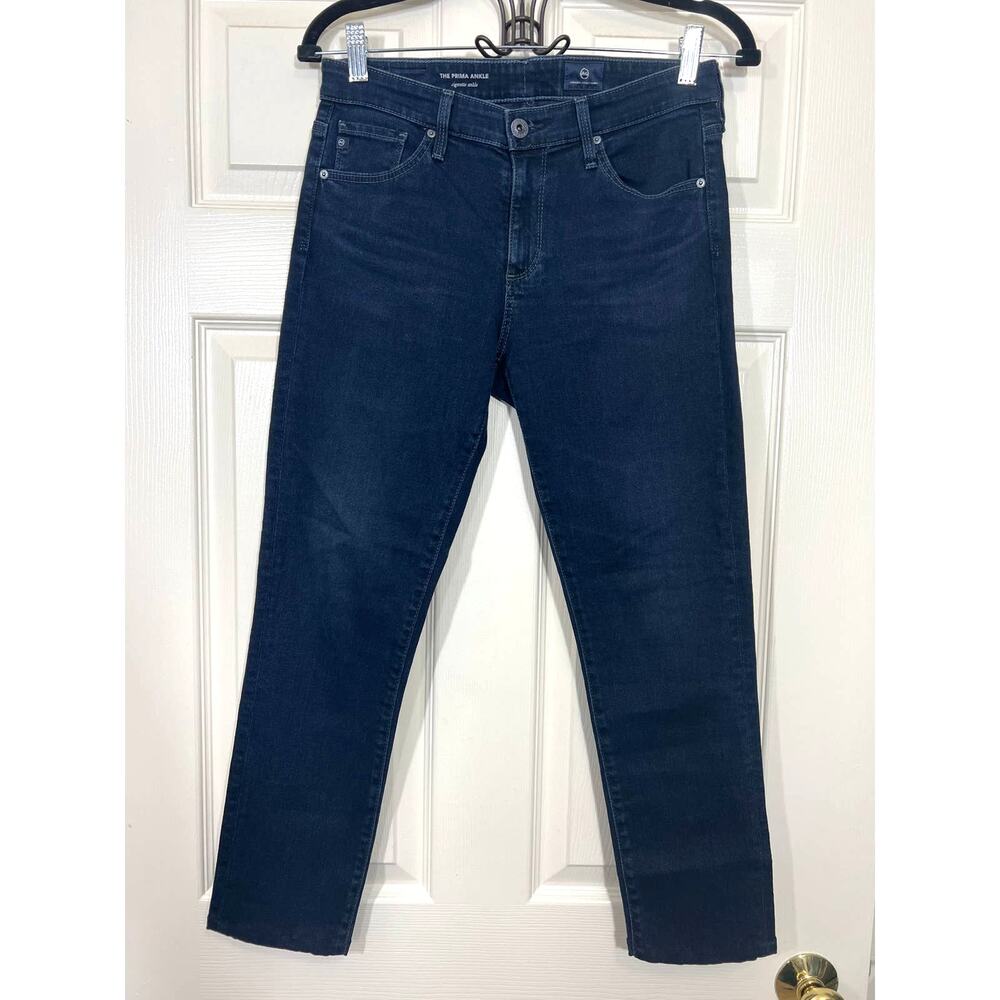 AG The Prima Ankle Cigarette Jeans Mid Rise Denim Dark Wash Blue Women's 26 Easy